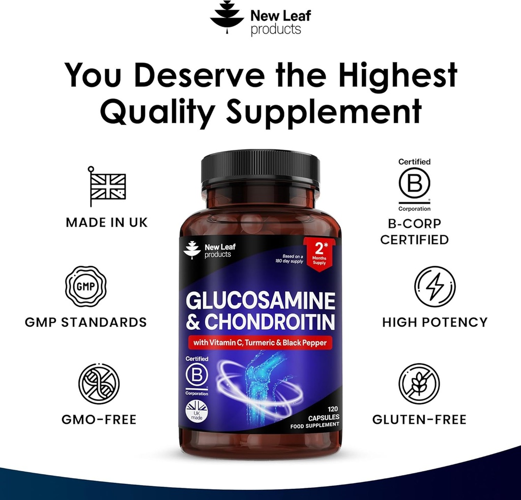 Glucosamine and Chondroitin MSM - High Strength Extra Absorbency Enriched with Vitamin C, Glucosamine Sulphate Chondroitin Sulphate, MSM, and Vitamin C Gluten-Free, GMP, 120 Food Supplement Tablets 5
