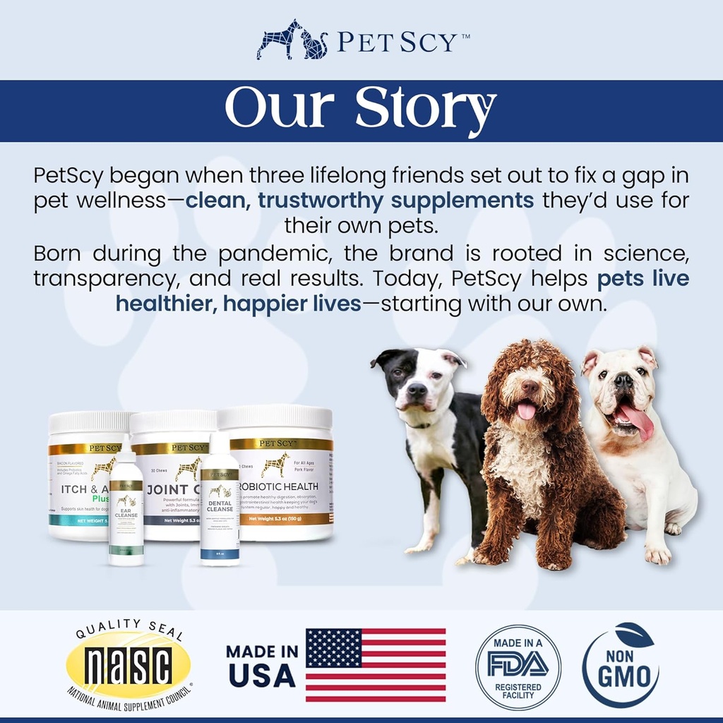 PetScy - Probiotic Chews for Dogs, Probiotic for Dogs of All Ages, Sizes & Breeds with Prebiotic Fiber and Pure Omega-3 | Improves Skin, Coat, and Gut Health, 30 Chews 4