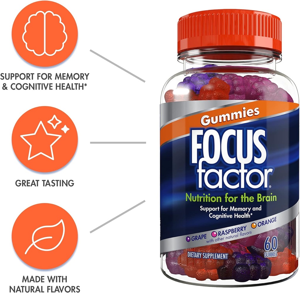 Focus Factor Nootropic Gummies - Memory Supplement for Brain, Phosphatidylserine, Bacopa, Huperzine A - 60 Count (3 Pack) 5