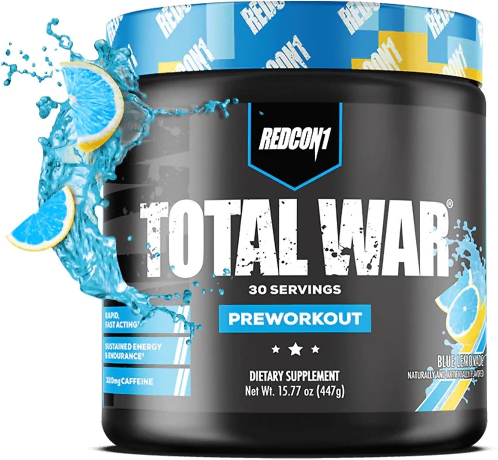 REDCON1 Total War Pre Workout - Beta Alanine + Citrulline Malate Keto Friendly Preworkout for Men & Women with 320mg of Caffeine - Fast Acting -Blue Lemonade (30 Servings) 2
