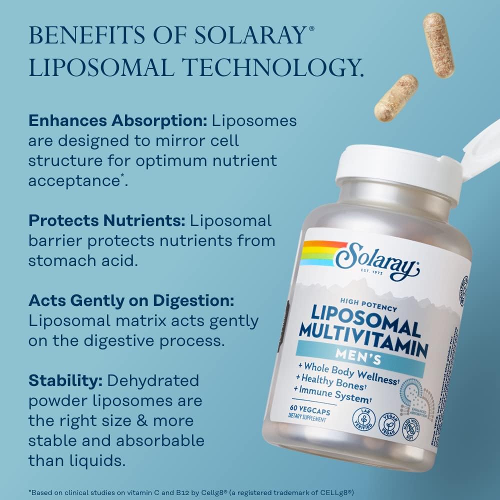 SOLARAY Liposomal Multivitamin for Men, Enhanced Absorption Immune, Energy & Bone Support, Mens Daily Multi Vitamin, BCAA’s, Vitamin D3, C, B12, Zinc, Vegan, Soy Free, 30 Servings, 60 VegCaps 5