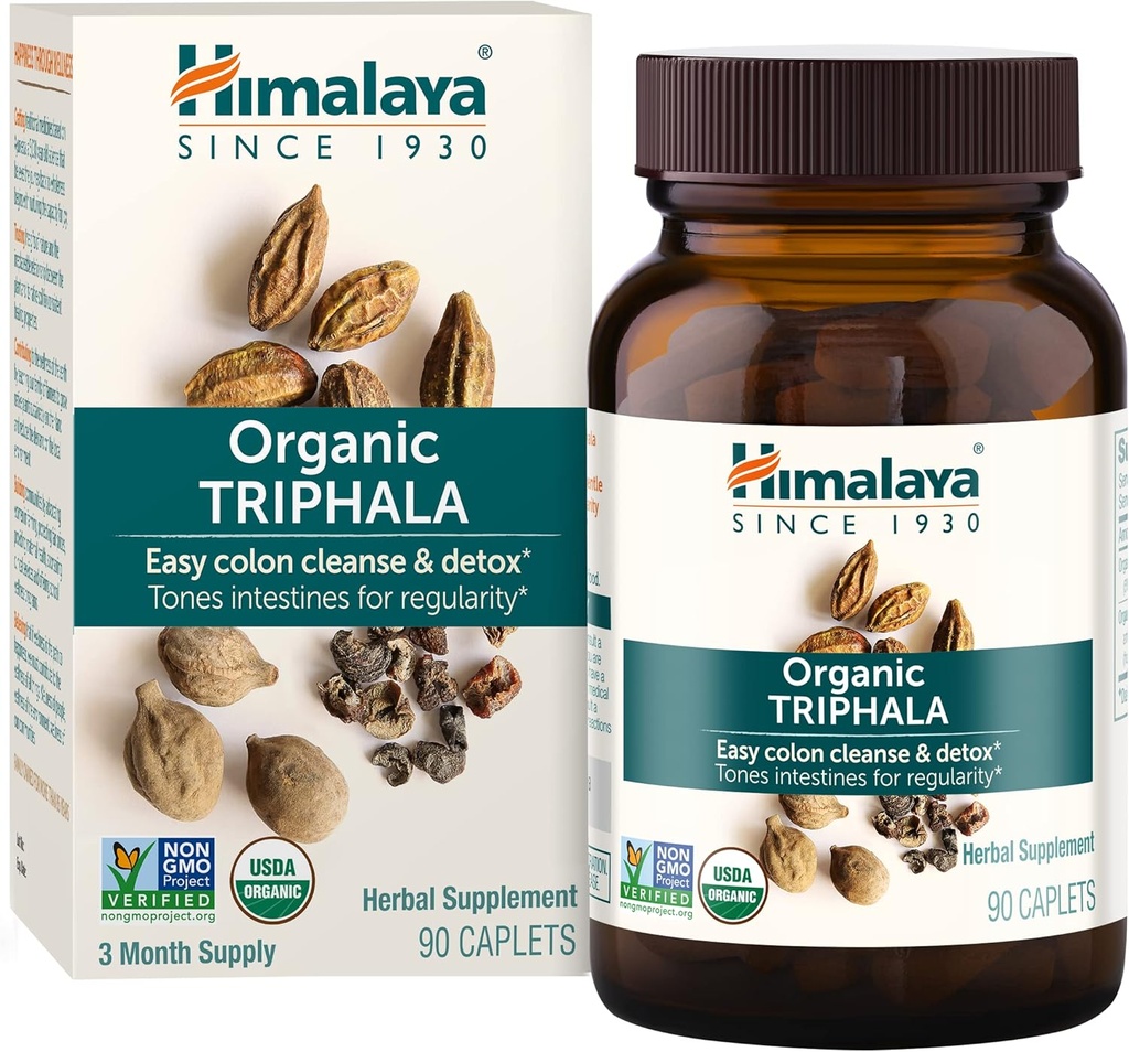 Himalaya Organic Triphala, 90 Day Supply - Digestive Health Supplement for Colon Cleanse & Occasional Bloating and Constipation Relief - USDA Organic, Vegan, Non-GMO, Gluten Free, 688 mg, 90 Caplets 2