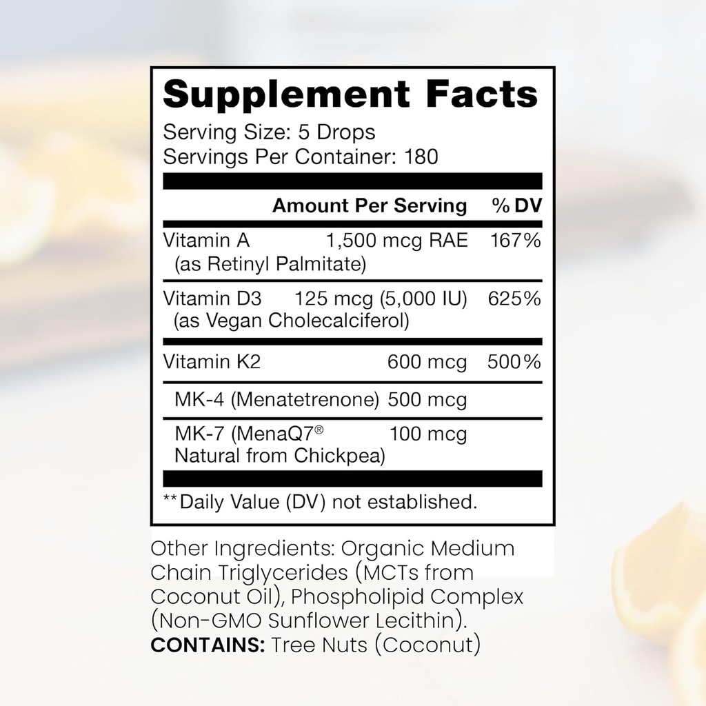 Pure TheraPro Rx Vegan A-D-K Drops-6 Mon Supply-Vitamin A(Palmitate & Betacarotene),Liposomal Vitamin D3(as vegan cholecalciferol),Liposomal Vitamin K2(MK-4 & MK-7)Supports Immunity & Bone Health-20mL 3
