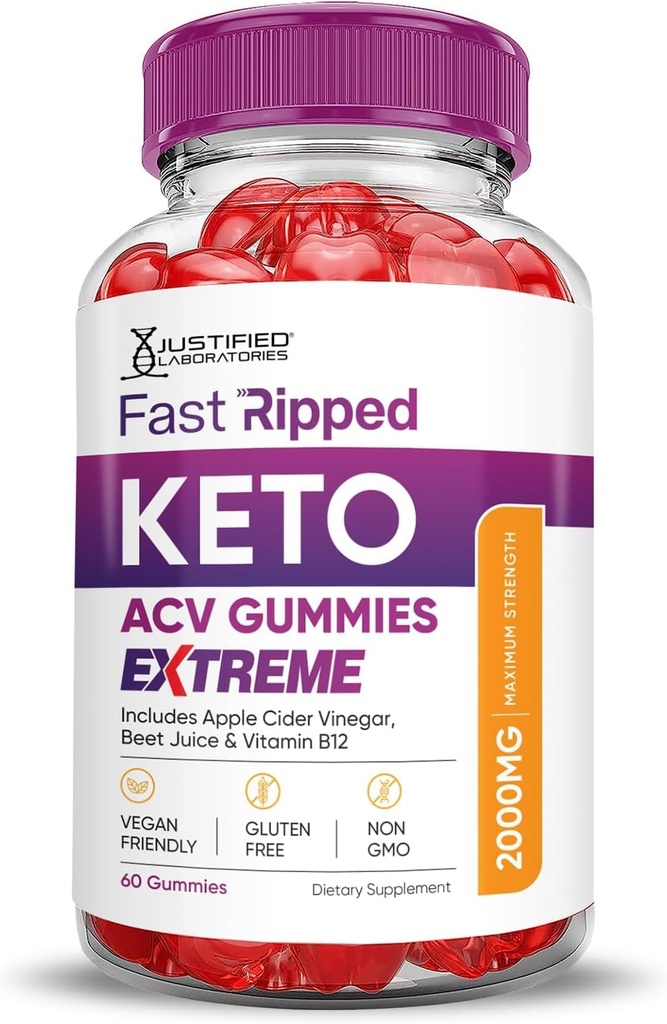 Justified Laboratories (3 Pack Fast Ripped Keto ACV Gummies Extreme 2000MG Fast Ripped Keto Gummies Apple Cider Vinegar Formulated with Pomegranate Beet Juice Powder B12 Vegan Non GMO 180 Gummys 6