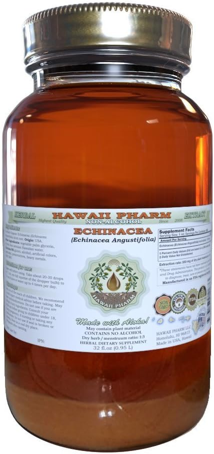 Echinacea Alcohol-Free Liquid Extract, Echinacea (Echinacea Angustifolia) Dried Root Glycerite Hawaii Pharm Natural Herbal Supplement 32 oz Unfiltered 2