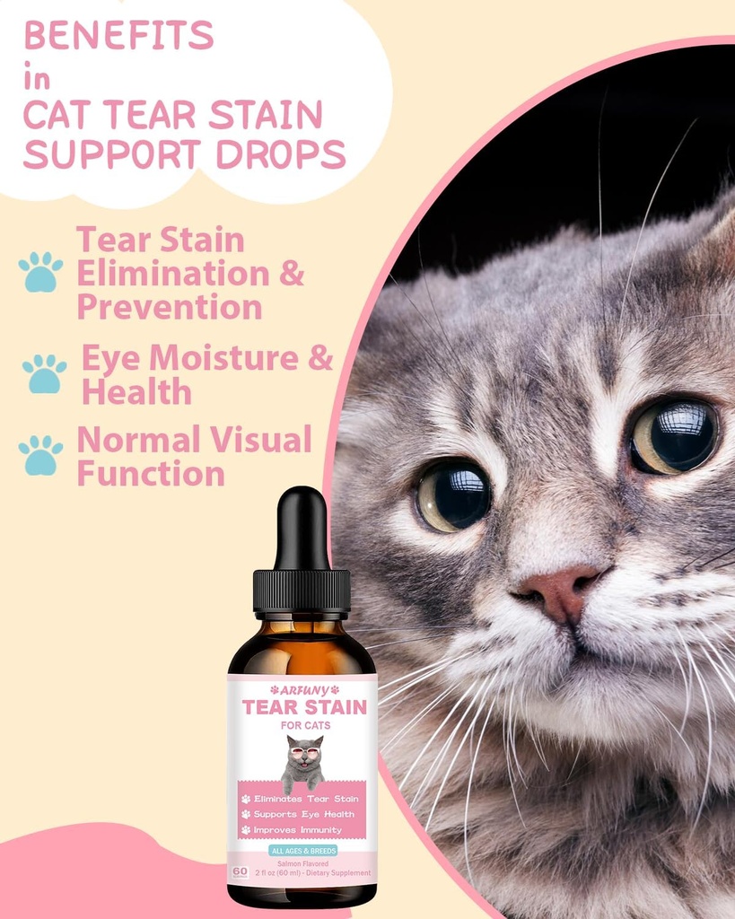 Tear Stain Supplement for Cat - Prevent and Eliminate Cats Tear Stains - Eye Health, Immune System Support - with Cranberry, Marshmallow, Vitamins - Salmon Flavor, 60ML 3