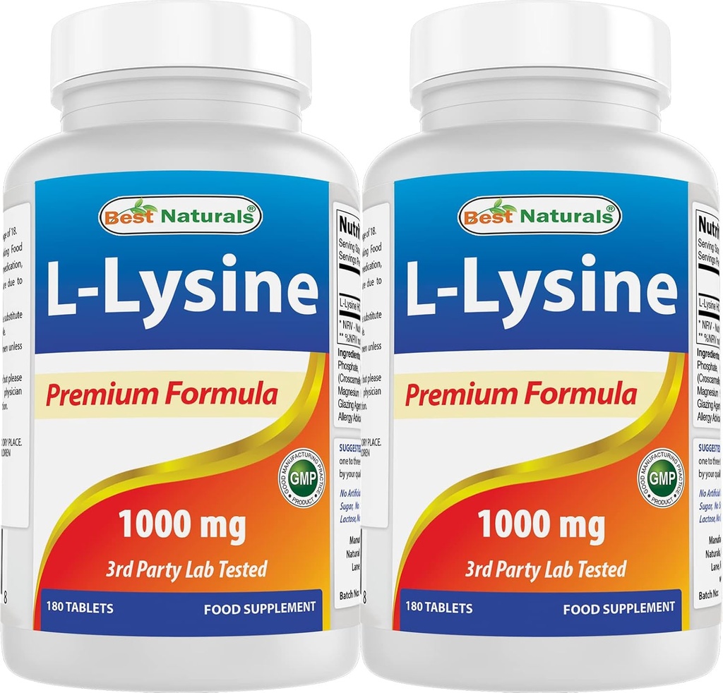 Best Naturals L-Lysine 1000mg 180 Tablets (180 Count (Pack of 1)) (2 Bottles) 2