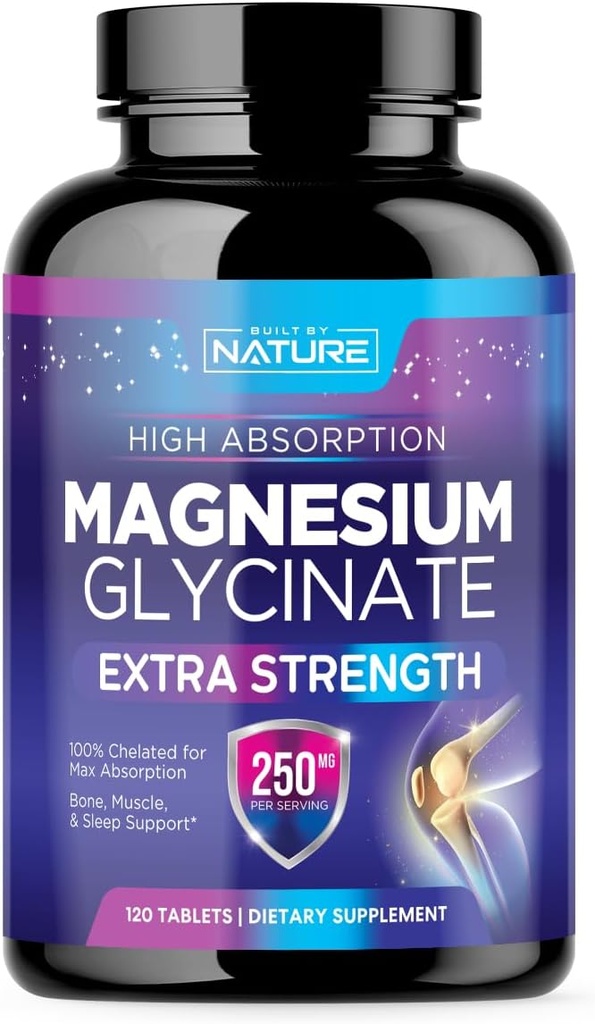 Magnesium Glycinate 250mg - High Absorption Chelated Magnesium Supplement - 100% Pure Magnesium Glycinate - Stress, Sleep, Heart, and Muscle Health Support - Non-GMO, Vegan, Gluten-Free (120 Tablets) 2