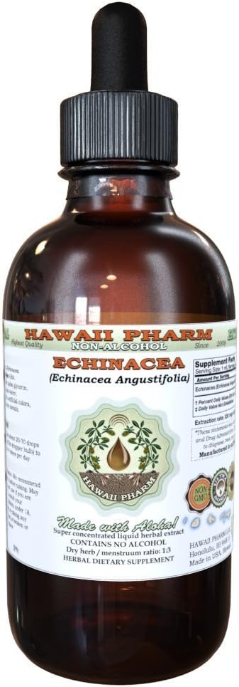 Echinacea Alcohol-Free Liquid Extract, Echinacea (Echinacea Angustifolia) Dried Root Glycerite Hawaii Pharm Natural Herbal Supplement 32 oz Unfiltered 6