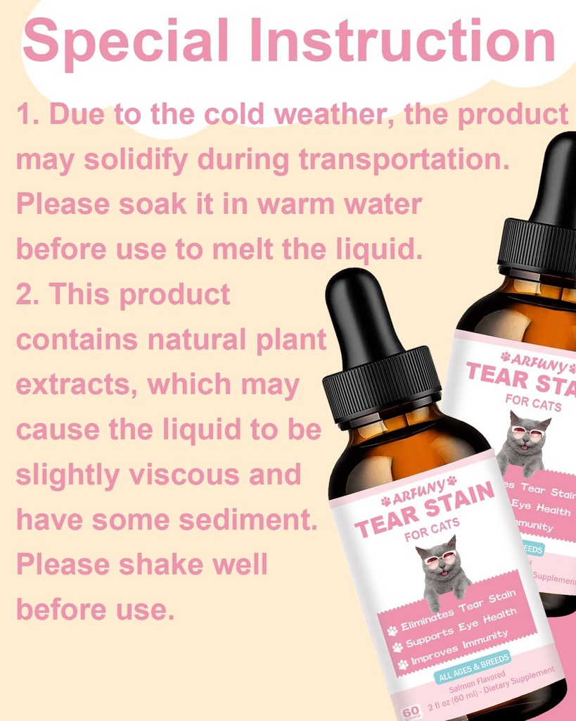 Tear Stain Supplement for Cat - Prevent and Eliminate Cats Tear Stains - Eye Health, Immune System Support - with Cranberry, Marshmallow, Vitamins - Salmon Flavor, 60ML 6