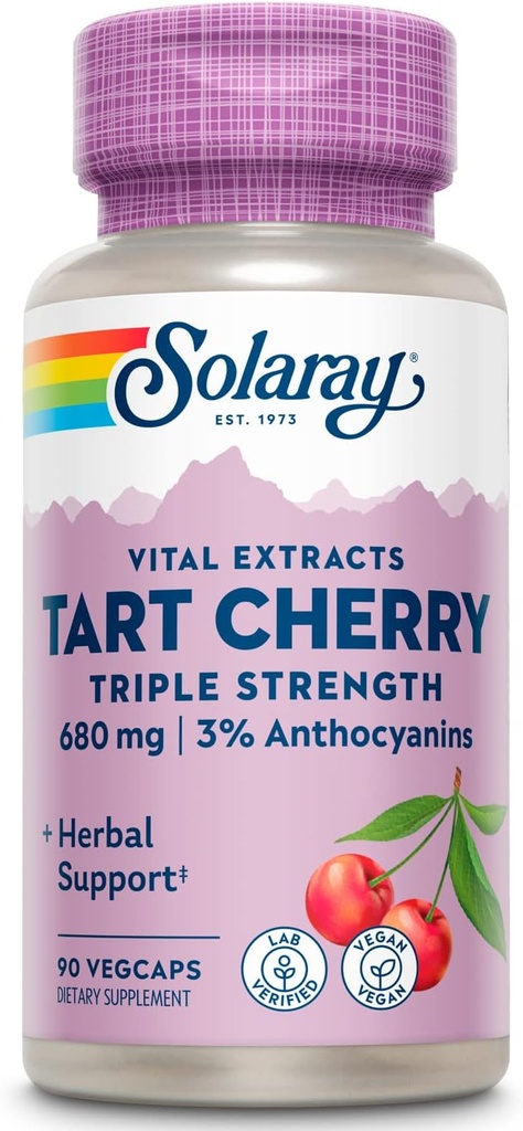 SOLARAY Triple Strength Tart Cherry Extract - Tart Cherry Capsules with Antioxidants and Anthocyanins for Uric Acid Levels Support - Vegan, 60-Day Guarantee - 45 Servings, 90 VegCaps 2