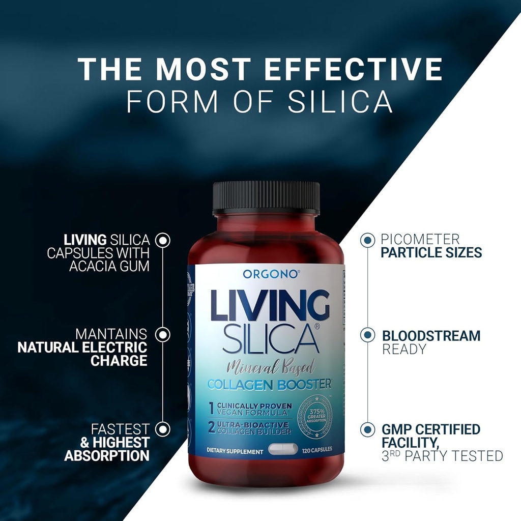 Orgono Living Silica Mineral-Based Collagen Booster Capsules | Silica-Based | Supports Collagen & Elastin for Joint & Bone Support, Glowing Skin, Strong Hair & Nails | 60 Capsules 5