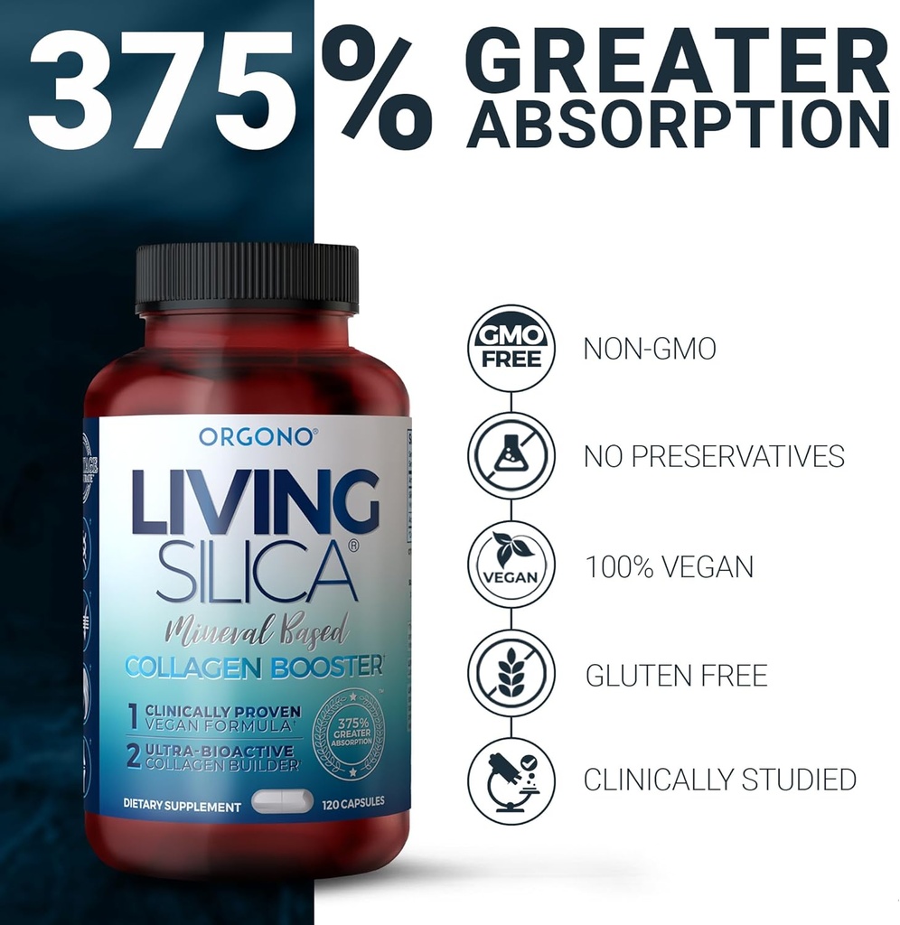 Orgono Living Silica Mineral-Based Collagen Booster Capsules | Silica-Based | Supports Collagen & Elastin for Joint & Bone Support, Glowing Skin, Strong Hair & Nails | 60 Capsules 6