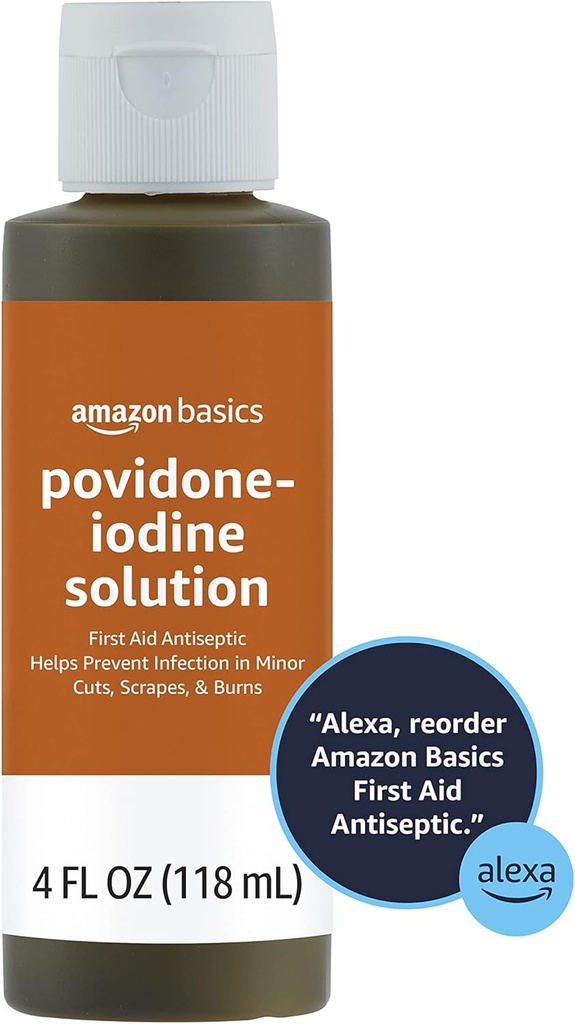 Basics First Aid Antiseptic, 10% Povidone Iodine Solution , Unflavored, 4 Fluid Ounces, 1-Pack (Previously Solimo) 4