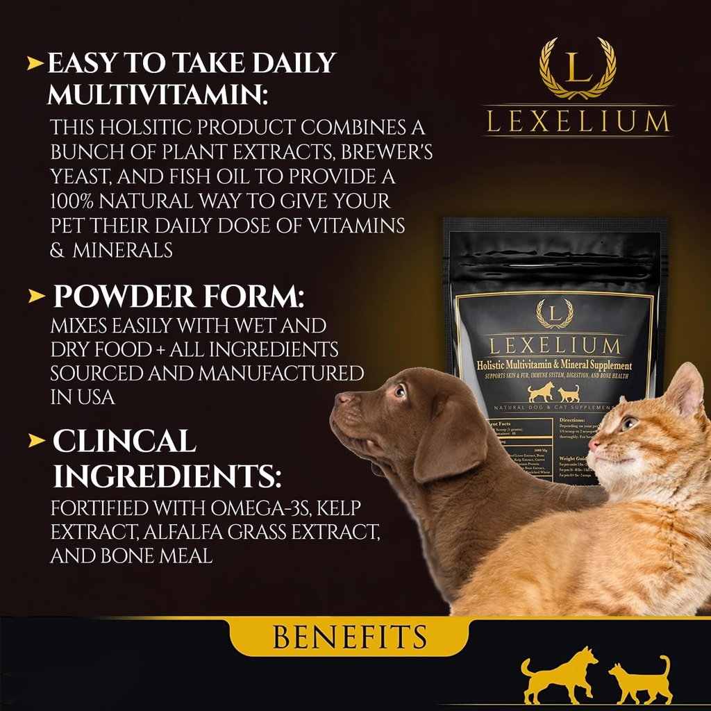 Holistic Multivitamin Supplement for Dogs and Cats - Complete 12-in-1 Plant-Based Vitamins & Minerals for Skin, Coat, Digestion, Bones, and Immunity - Omega-3 Fish Oil, Vitamin Mineral Complex - 200G 4