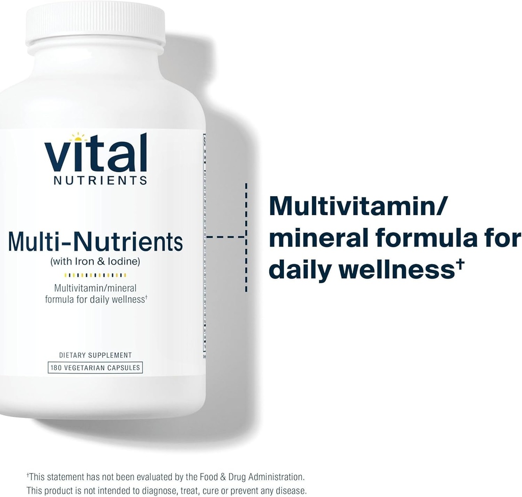 Vital Nutrients Multi-Nutrients with Iron and Iodine | Vegetarian Multivitamin and Mineral Supplement with Iron | Gluten, Dairy, Soy Free | Non-GMO | 180 Capsules 4