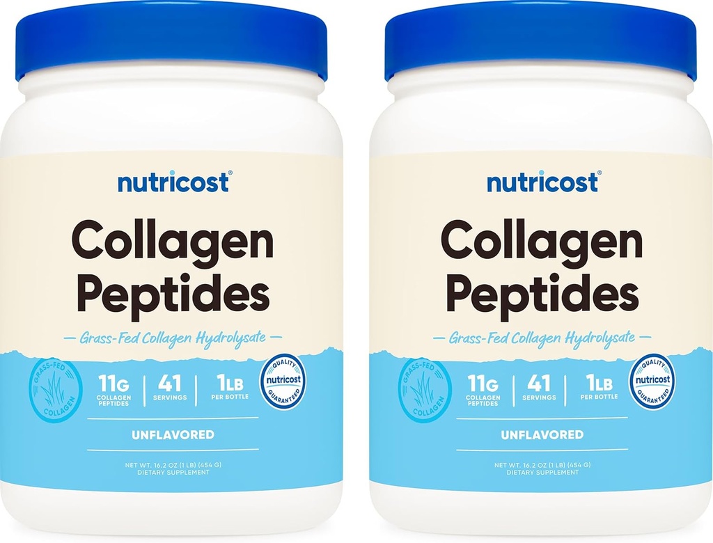 Nutricost Pure Collagen Hydrolysate (Bovine) Powder (2 Pack) - Grass Fed Bovine Collagen, 1LB Per Bottle 2