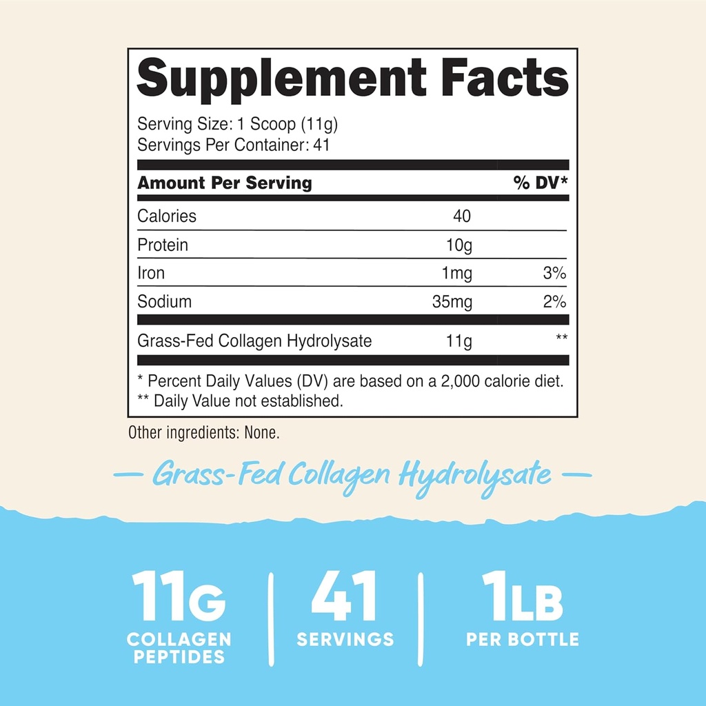 Nutricost Pure Collagen Hydrolysate (Bovine) Powder (2 Pack) - Grass Fed Bovine Collagen, 1LB Per Bottle 3