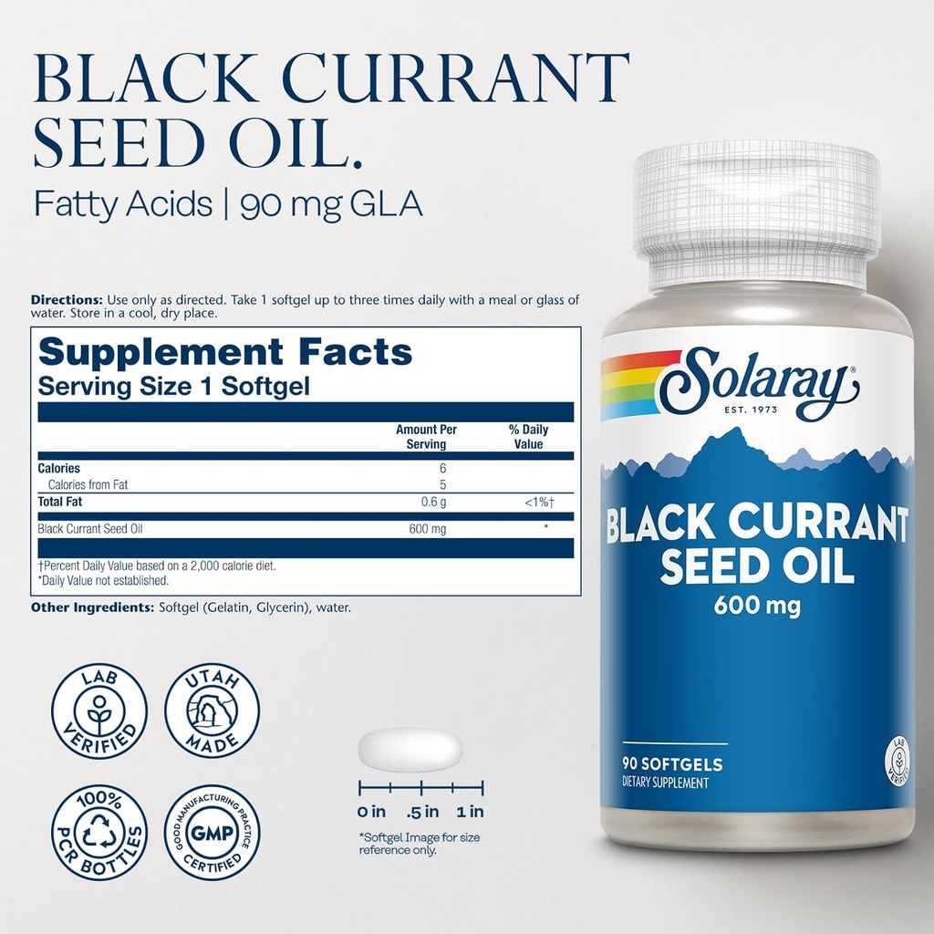 SOLARAY Black Currant Seed Oil 600 mg - Supplying Antioxidants, Gamma Linolenic Acid (GLA), Alpha Linolenic (ALA) and Linoleic Acid (LA) - Skin Health Support - 60-Day Guarantee, 90 Serv, 90 Softgels 3