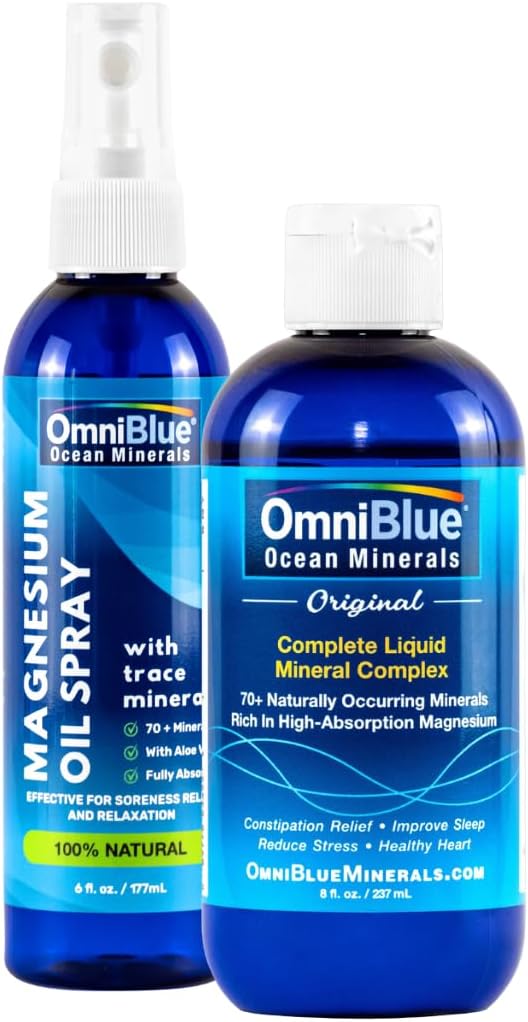 OmniBlue Ocean Minerals 8oz & OceanPower Topical Spray 6oz | Pure Magnesium | 70+ Trace Minerals | No Additives | Complete Mineral Replenishment 2