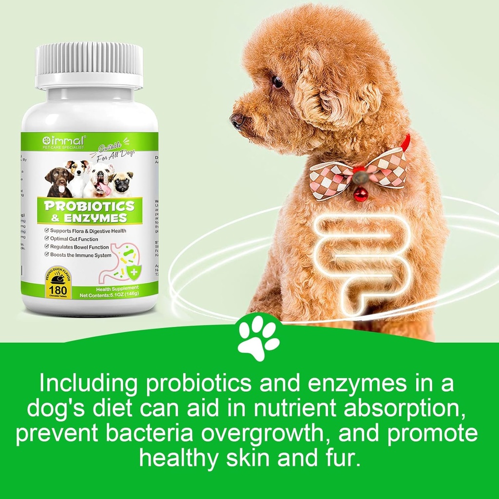 Probiotics for Dogs, 180 Chews Dog Probiotics and Digestive Enzymes, Promotes Gut Health, for Bowel Support, Immunity Health 6
