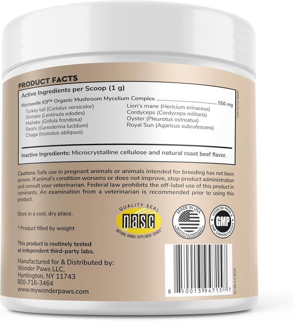 Wonder Paws Immune Support Mushroom Powder for Dogs – Organic Mushroom Complex for Immunity, Cognition, Cellular Health, Longevity - With Turkey Tail Mushroom for Dogs, Reishi & Lions Mane – 90 Scoops 3