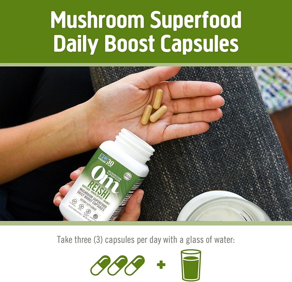OM MUSHROOM SUPERFOOD Reishi Mushroom Capsules Superfood Supplement, 90 Count, 30 Days, Organic Adaptogen for Stress Relief and Immune Health 6