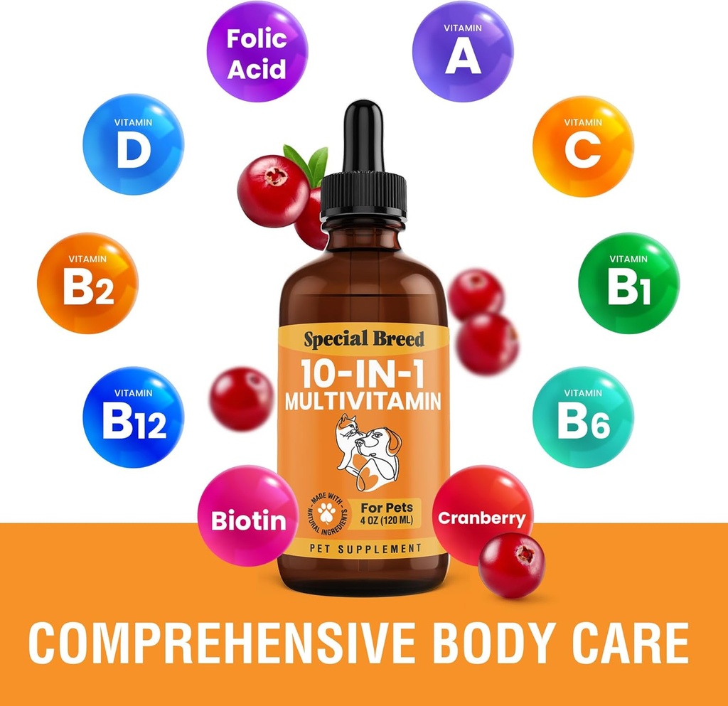 10-in-1 Liquid Multivitamin for Dogs and Cats, 2 Ounce Multi Vitamin Supplement, Vitamin for Dogs, Vitamins for Cats, with Glucosamine & Cranberry, 2 oz 4