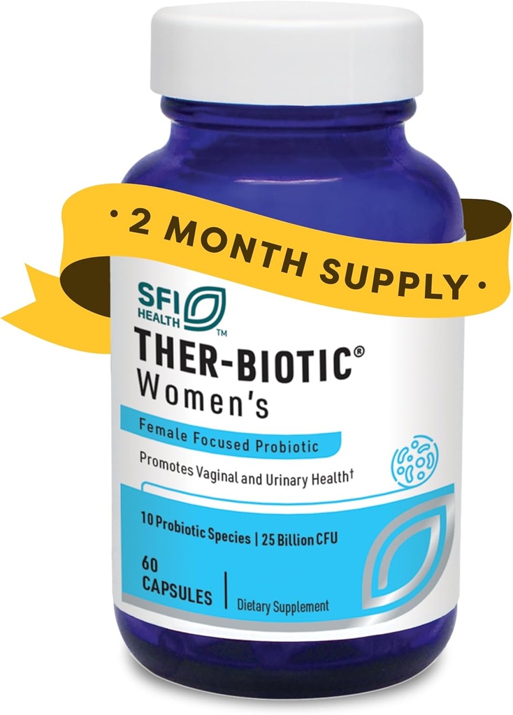 SFI Health Klaire Labs Ther-Biotic Women's - Vaginal Probiotics for Women - Support Healthy Acidic Vaginal pH Balance & Comfort - 25b CFU Lactobacillus & Bifidobacterium, Hypoallergenic (60 Capsules) 2