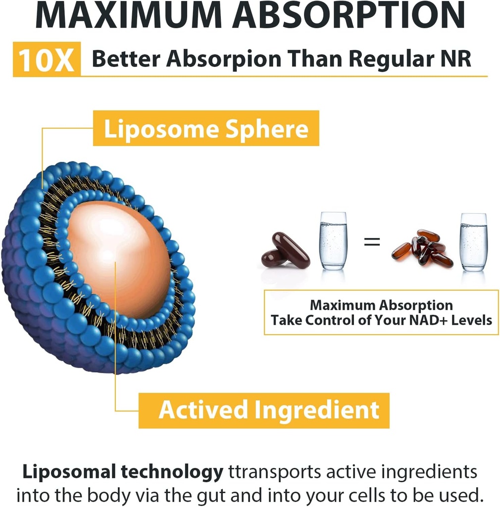 Orgabay Liposomal Nicotinamide Riboside 2000 MG with TMG and Pterostilbene, Boosting NAD+, Support Healthy Aging, 180 Count 5