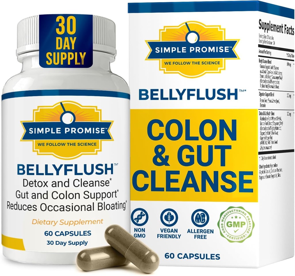 BellyFlush - Gentle Colon & Gut Cleanse Supplement with Milk Thistle & Bentonite Clay - Supports Constipation, Debloat, Digestive Detox & Flushing - 60 Capsules 2
