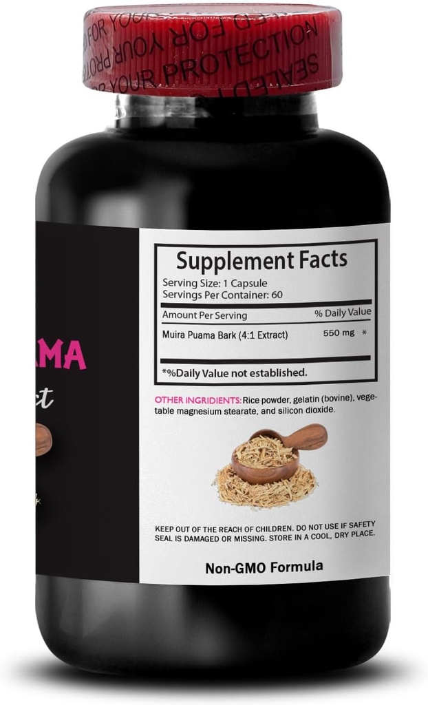 Natural Energy Boost - Muira PUAMA BARK Extract - Botanical Fuel Source, Natural Resilience Support, Active Lifestyle Support, Mindful Boost, Nature’s Power Surge, Active 1 Bottle 60 Capsules 5