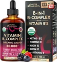 USDA Organic Vitamin B-Complex B5 Pantothenic Acid | B12 Methylcobalamin | B1 Thiamine | B6 Pyridoxine | B7 Biotin | B9 Folic | B3 Niacinamide - B Complex Liquid Drops, Made in USA Supplement, 4fl oz 2