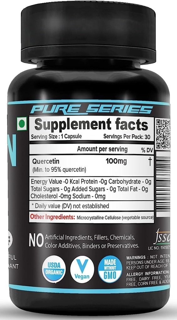 Quercetin 100mg Capsules - Standardized to 95% | Highly Purified & Bioavailable Supplement | Natural Bio-flavonoids & Powerful Anti-Oxidants (90 Capsules) 3