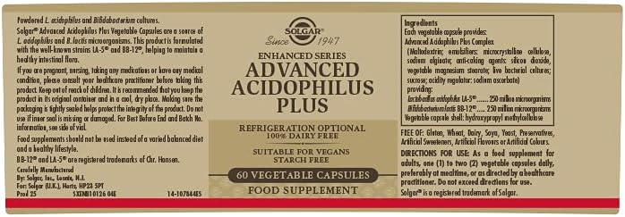Solgar Advanced Acidophilus Plus, 60 Vegetable Capsules - Supports Healthy Intestinal Flora - 500 Million Microorganisms Per Serving - Gluten & Dairy Free - Vegetarian - 60 Servings 4