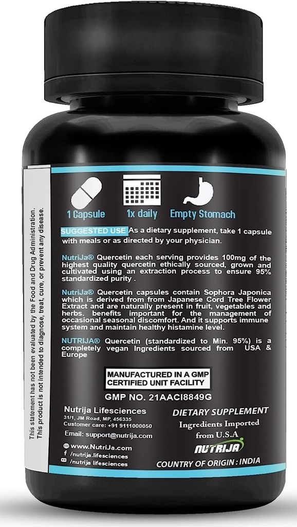 Quercetin 100mg Capsules - Standardized to 95% | Highly Purified & Bioavailable Supplement | Natural Bio-flavonoids & Powerful Anti-Oxidants (90 Capsules) 4