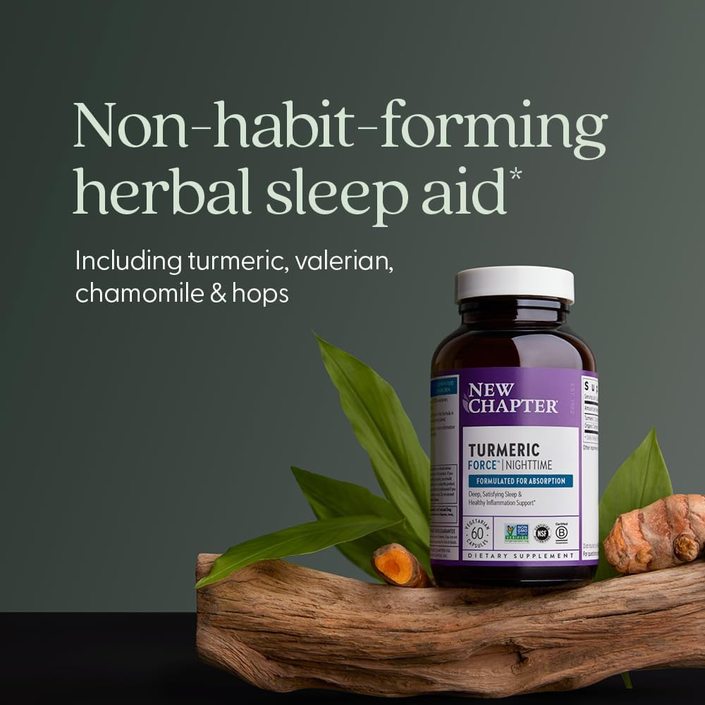 New Chapter Turmeric Supplement + Sleep Aid - Turmeric Force Nighttime for Sleep Support with Valerian Root + Ginger + NO Black Pepper Needed + Non-GMO Ingredients - 60 Vegetarian Capsule 5