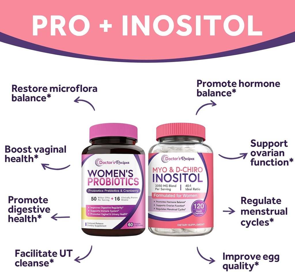 Doctor's Recipes Women’s Probiotics and Inositol Bundle - Gut, Vaginal, Urinary & Reproductive Health for Women 3