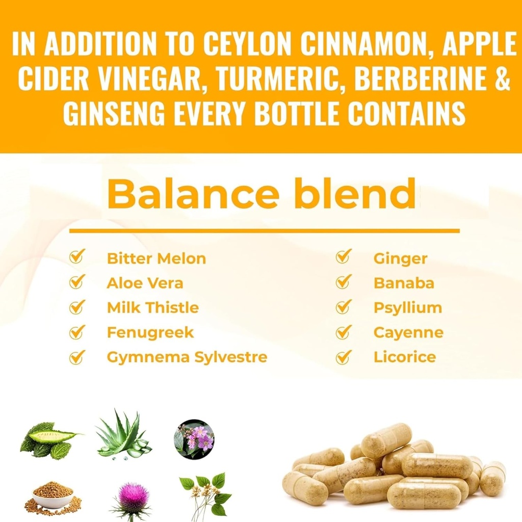 Ceylon Cinnamon Capsules with Berberine, Apple Cider Vinegar, Turmeric Curcumin, Ginseng, Zinc, Milk Thistle, Bitter Melon, Fenugreek & More 4
