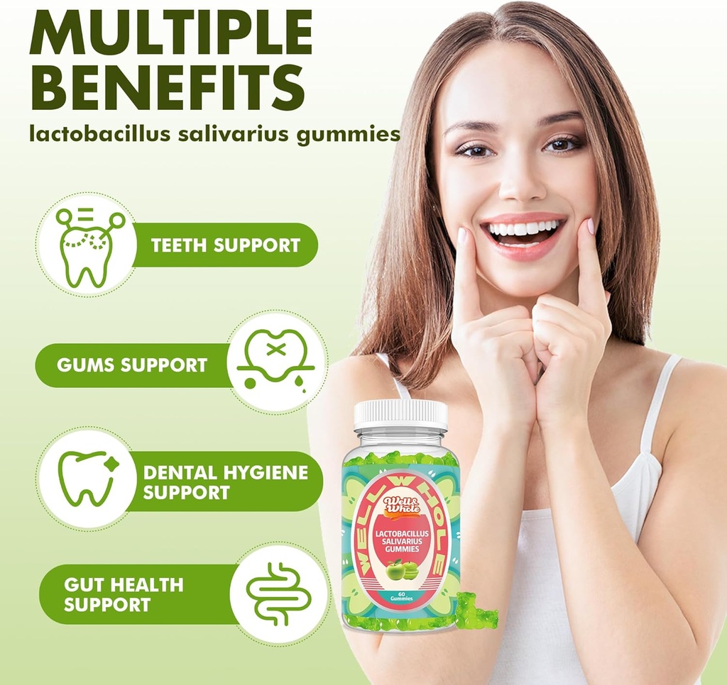 Lactobacillus Salivarius Gummies 100 Billion CFU - Support Digestive Health, Immune* Function, and Oral Wellness - Non GMO, Vegan, 60 Counts 4