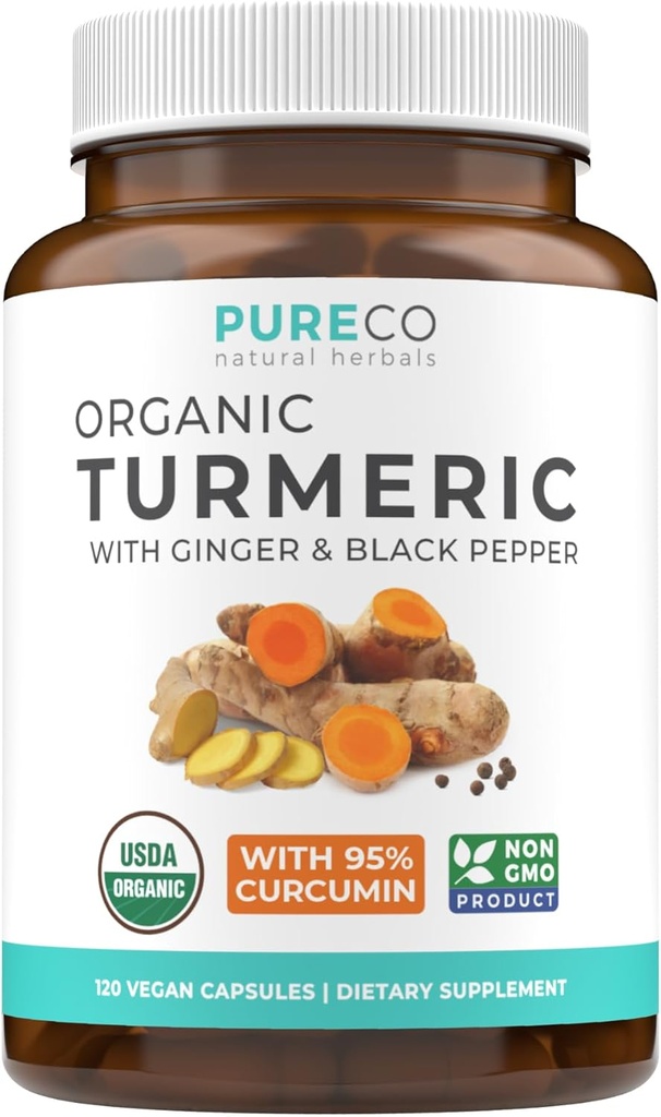 Organic Turmeric Ginger Black Pepper Supplement - High Potency Organic Turmeric Curcumin Capsules with Ginger & Black Pepper for Enhanced Benefits and Absorption - Vegan & Non-GMO (2 Month Supply) 2