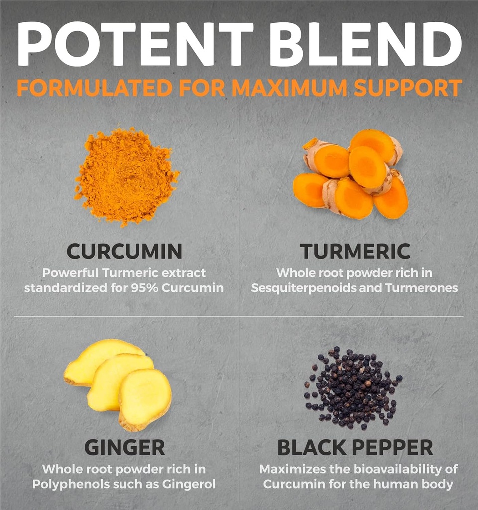 Organic Turmeric Ginger Black Pepper Supplement - High Potency Organic Turmeric Curcumin Capsules with Ginger & Black Pepper for Enhanced Benefits and Absorption - Vegan & Non-GMO (2 Month Supply) 4