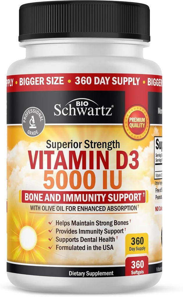 High Strength Vitamin D3 5000 IU 125 mcg (1 Year Supply) Plus 1000mg Citrus Bergamot Supplement (1 Month Supply) 6