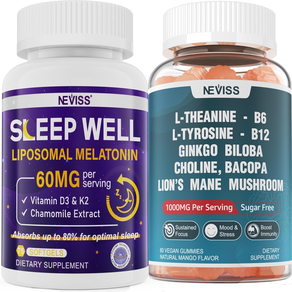 NEVISS L-Tyrosine Gummies & Melatonin 60mg for Adults Bundle 2