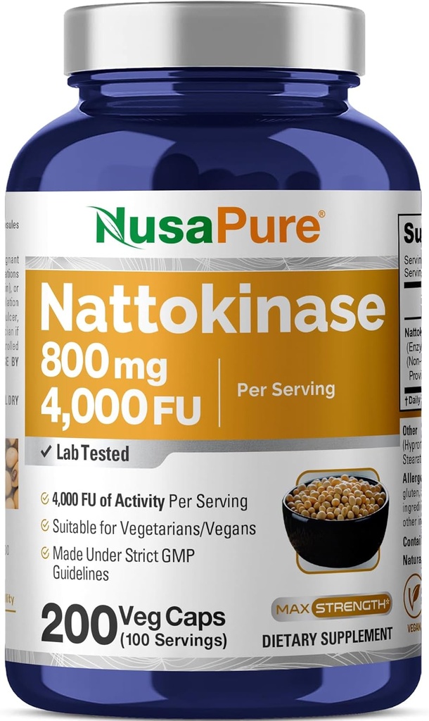 NusaPure Nattokinase 4000 FU 800mg, 200 Veggie Capsules (Vegan, Non-GMO) 2