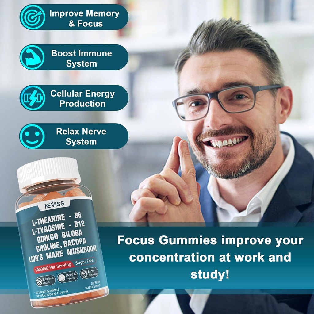 NEVISS L-Tyrosine Gummies & Melatonin 60mg for Adults Bundle 5