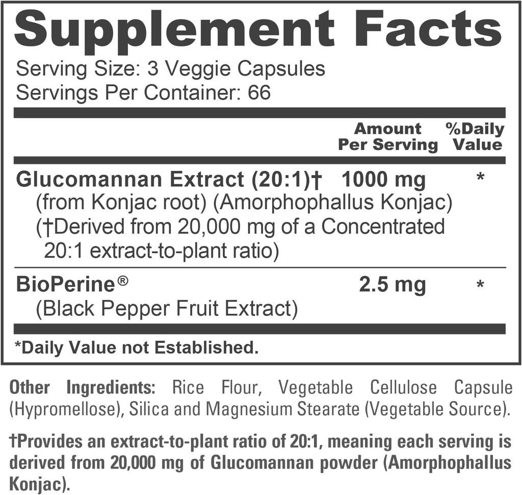 NusaPure Glucomannan 20,000 mg per Serving 200 VCaps (20:1 Extract, BioPerine Non-GMO, Vegan) Konjac Root 5