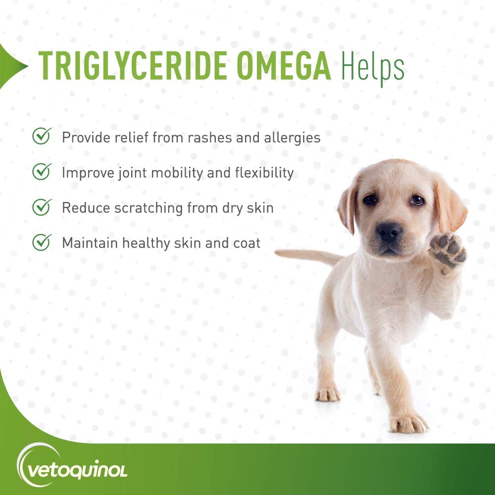 Vetoquinol Triglyceride Omega 3 Supplement for Dogs and Cats, Fish Oil Supplement with EPA and DHA, Promotes Skin, Coat, Joint, and Immune Health, Omega 3 Fish Oil for Dogs and Cats up to 30lbs, 60ct 3