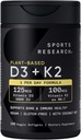 Sports Research Vitamin D3 K2 with 5000iu of Plant-Based D3 & 100mcg of Vitamin K2 as MK-7, Non-GMO Verified & Vegan Certified - 160 Liquid Softgels 2