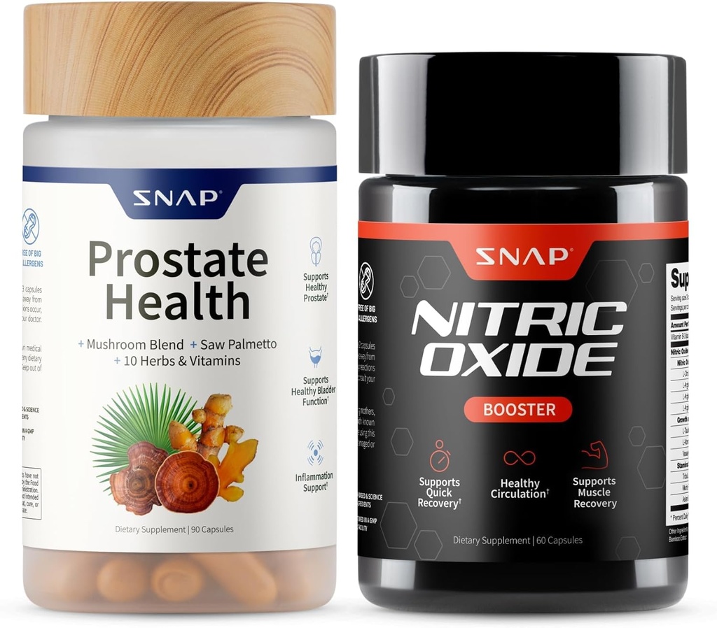 Snap Supplements Prostate Health & Nitric Oxide Supplement Bundle for Men, 90 + 60 Vegetarian Capsules (1 Month Supply) 2